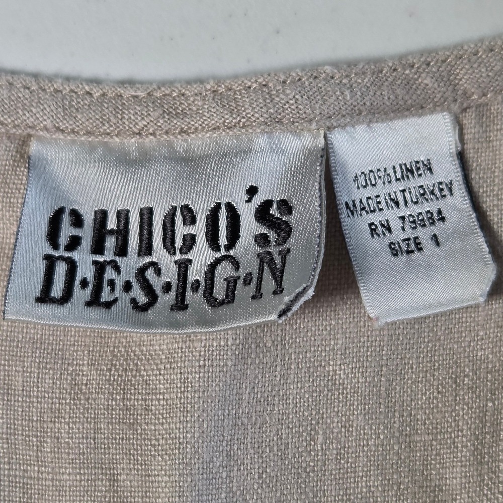 Chico's Platinum Linen Maxi Dress Oatmeal Beige Button Front Sleeveless Sz 1 Med - Picture 9 of 10